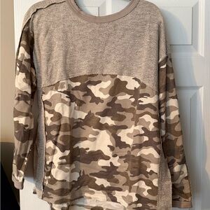 Hem & Thread Beige Camo Long Sleeve Top